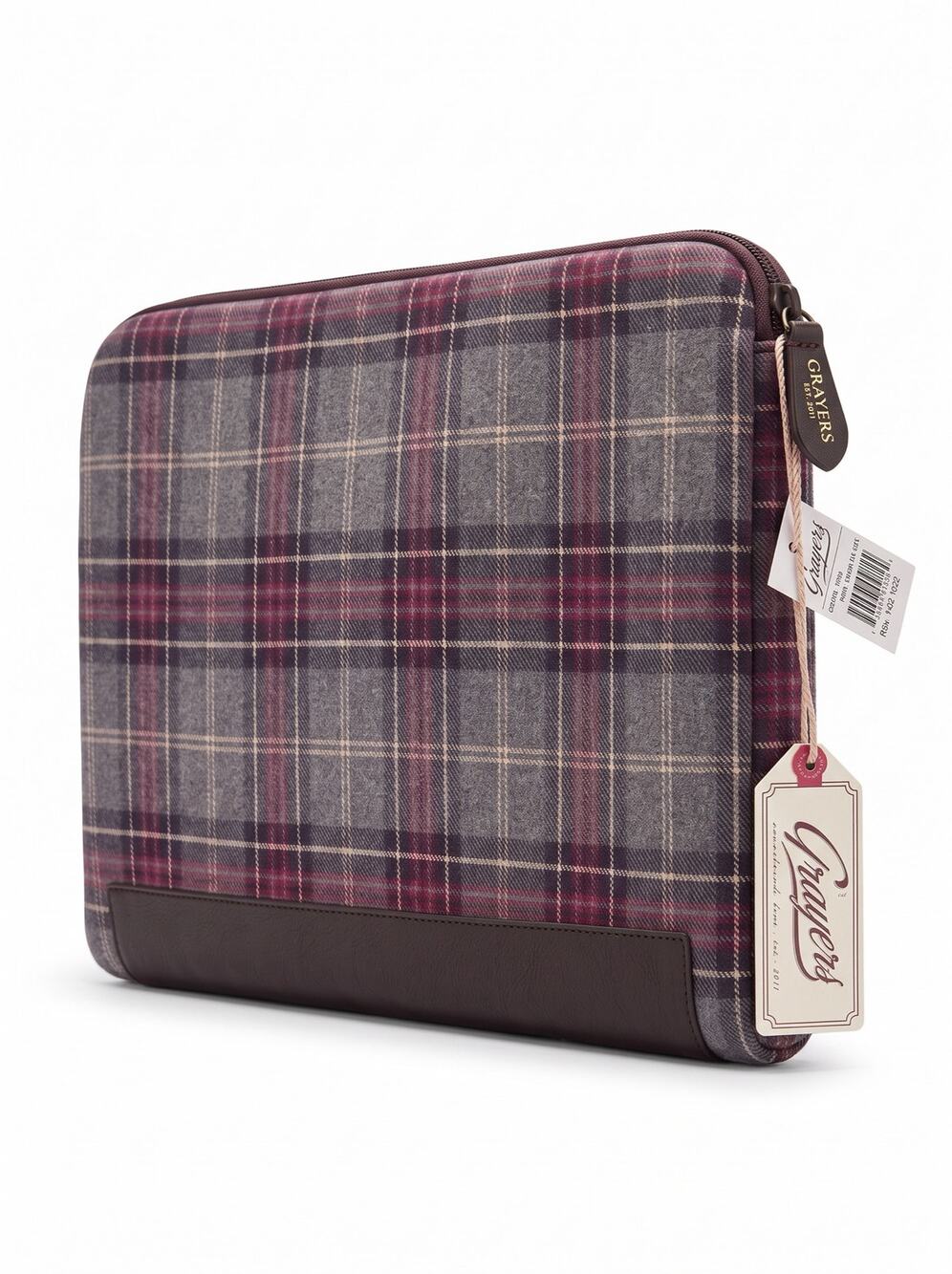 NWT Grayers Maidstone Plaid Cotton Cow-Leather Trim Plaid Preppy Laptop Sleeve